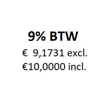 10 euro incl. 9% btw = 9,1743 excl.