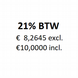 10 euro incl. 21% btw = 8,2645 excl.