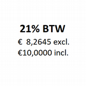 10 euro incl. 21% btw = 8,2645 excl.